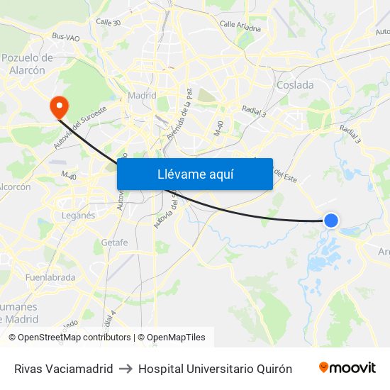 Rivas Vaciamadrid to Hospital Universitario Quirón map