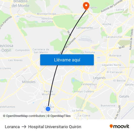 Loranca to Hospital Universitario Quirón map