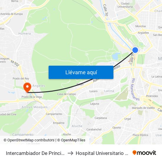 Intercambiador De Príncipe Pío to Hospital Universitario Quirón map