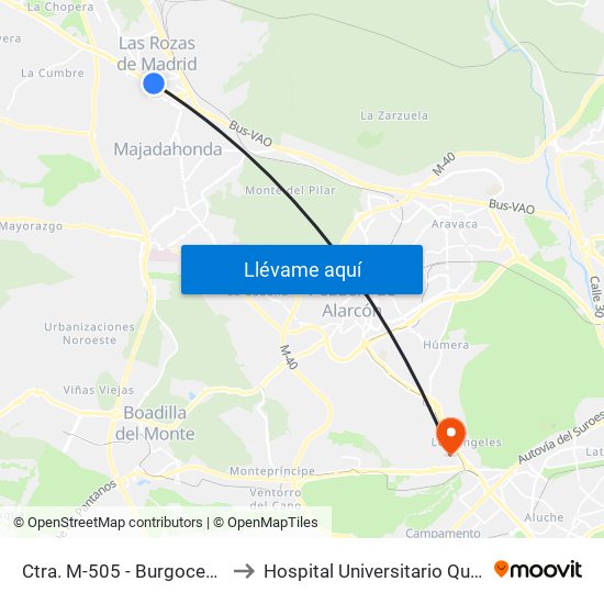Ctra. M-505 - Burgocentro to Hospital Universitario Quirón map