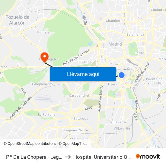 P.º De La Chopera - Legazpi to Hospital Universitario Quirón map