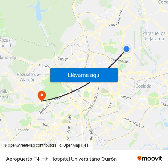Aeropuerto T4 to Hospital Universitario Quirón map