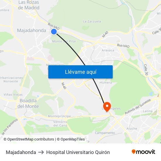 Majadahonda to Hospital Universitario Quirón map