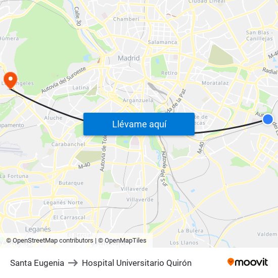 Santa Eugenia to Hospital Universitario Quirón map