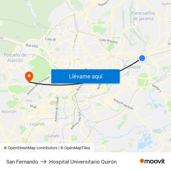 San Fernando to Hospital Universitario Quirón map