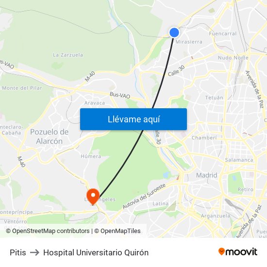 Pitis to Hospital Universitario Quirón map