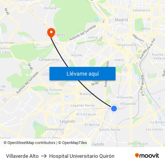 Villaverde Alto to Hospital Universitario Quirón map