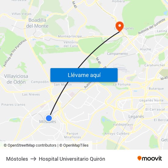 Móstoles to Hospital Universitario Quirón map