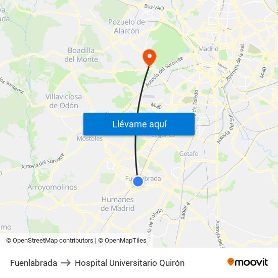 Fuenlabrada to Hospital Universitario Quirón map