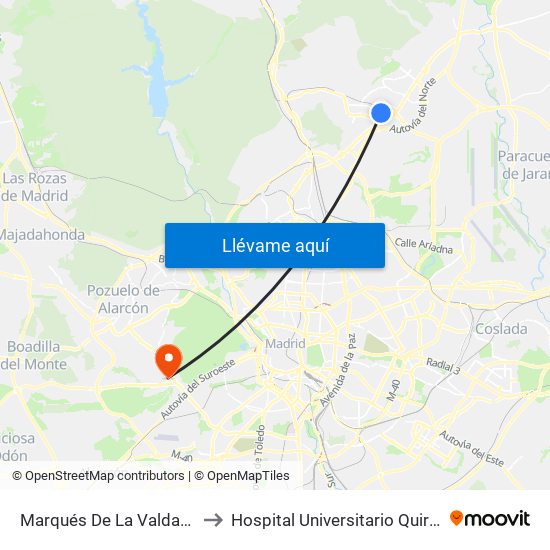 Marqués De La Valdavia to Hospital Universitario Quirón map