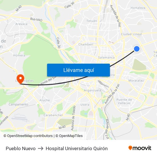 Pueblo Nuevo to Hospital Universitario Quirón map