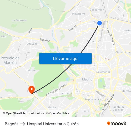 Begoña to Hospital Universitario Quirón map