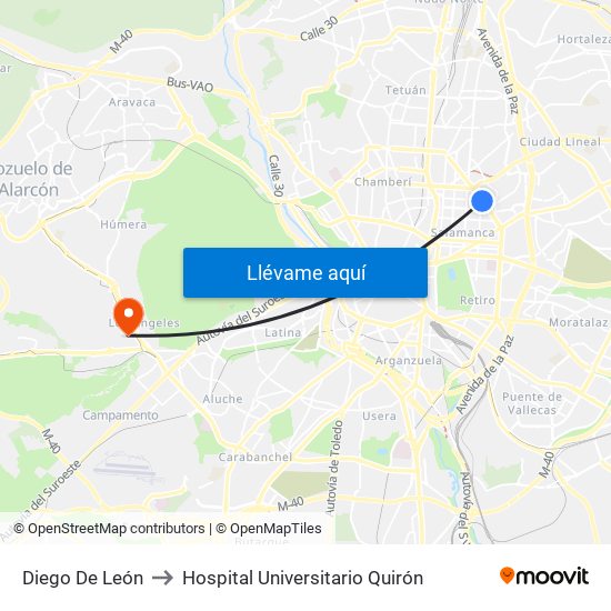 Diego De León to Hospital Universitario Quirón map