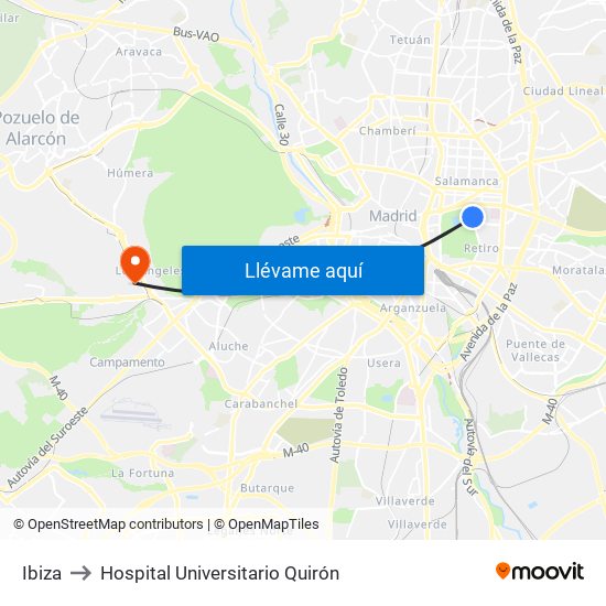 Ibiza to Hospital Universitario Quirón map