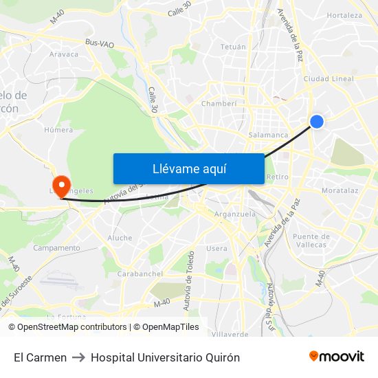 El Carmen to Hospital Universitario Quirón map