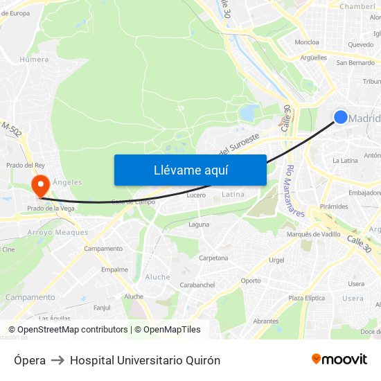 Ópera to Hospital Universitario Quirón map