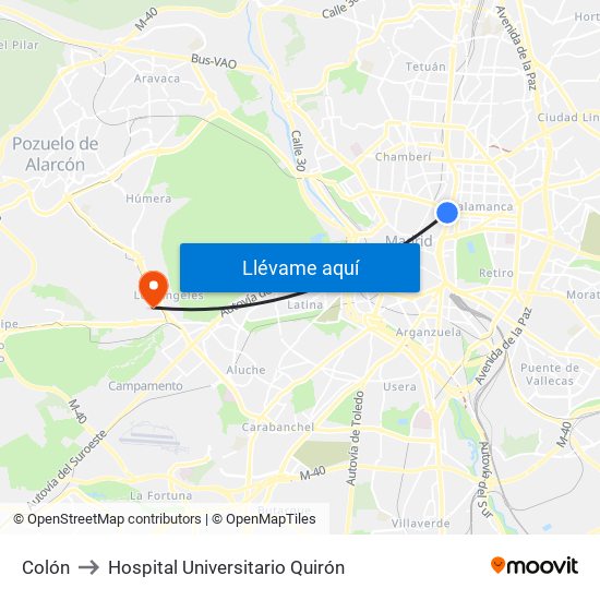 Colón to Hospital Universitario Quirón map