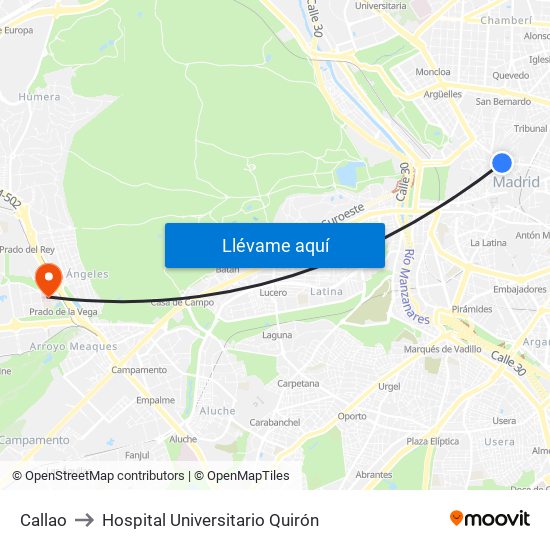 Callao to Hospital Universitario Quirón map