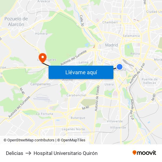 Delicias to Hospital Universitario Quirón map