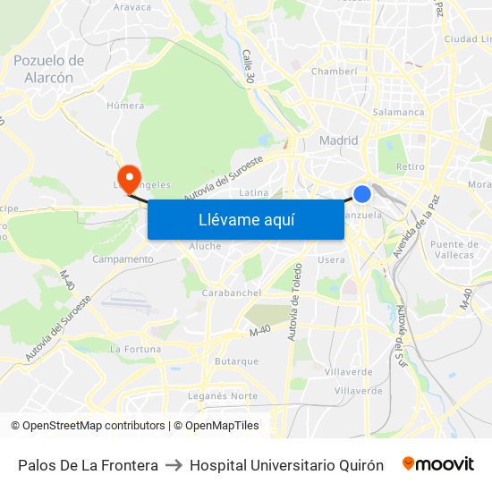 Palos De La Frontera to Hospital Universitario Quirón map