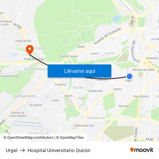 Urgel to Hospital Universitario Quirón map