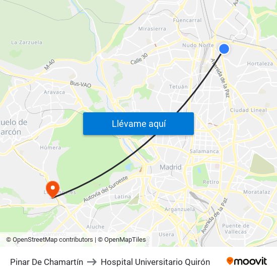 Pinar De Chamartín to Hospital Universitario Quirón map