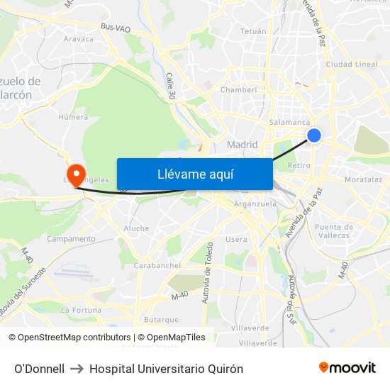 O'Donnell to Hospital Universitario Quirón map