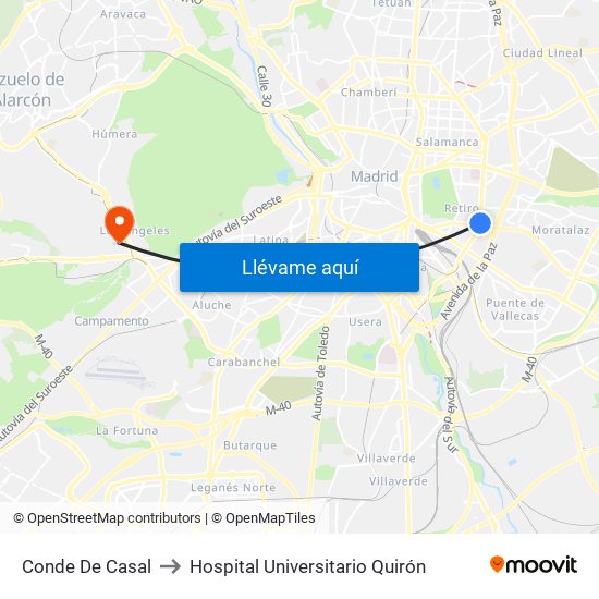 Conde De Casal to Hospital Universitario Quirón map