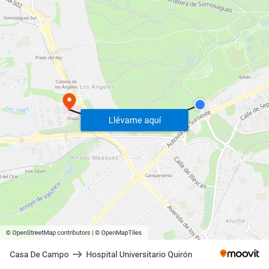 Casa De Campo to Hospital Universitario Quirón map