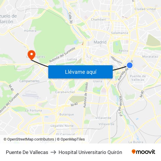 Puente De Vallecas to Hospital Universitario Quirón map