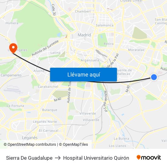 Sierra De Guadalupe to Hospital Universitario Quirón map