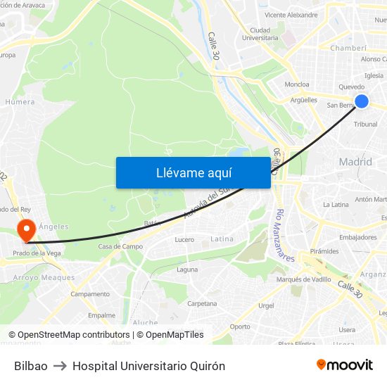 Bilbao to Hospital Universitario Quirón map