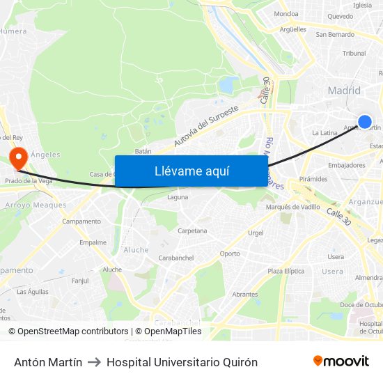 Antón Martín to Hospital Universitario Quirón map