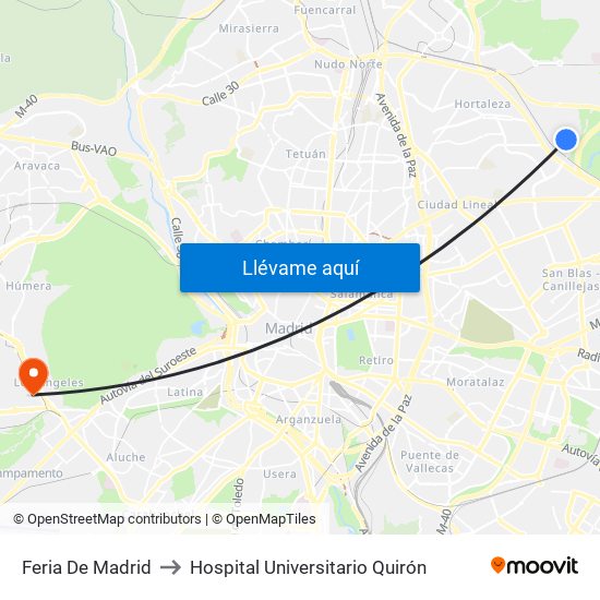 Feria De Madrid to Hospital Universitario Quirón map