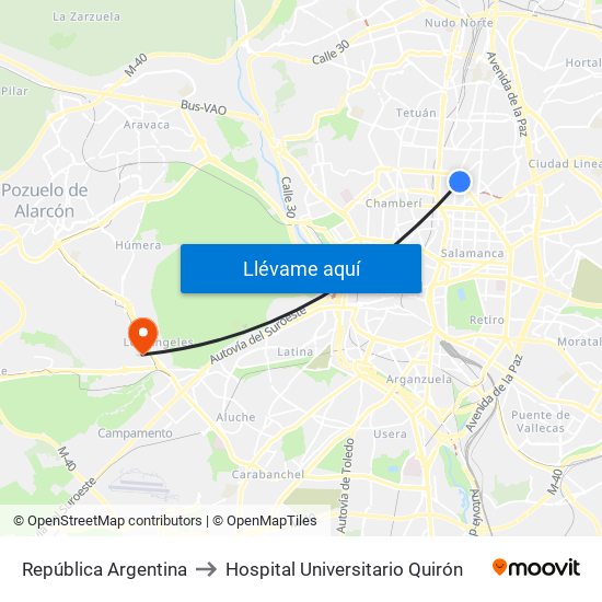 República Argentina to Hospital Universitario Quirón map