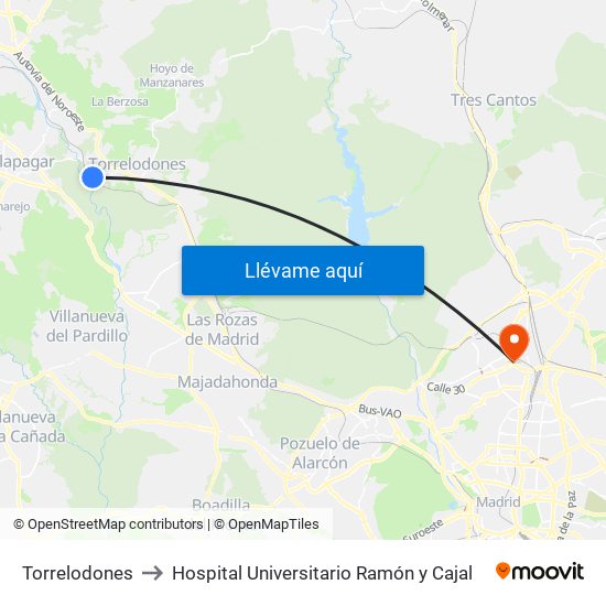 Torrelodones to Hospital Universitario Ramón y Cajal map