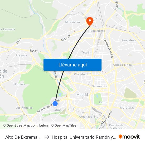 Alto De Extremadura to Hospital Universitario Ramón y Cajal map
