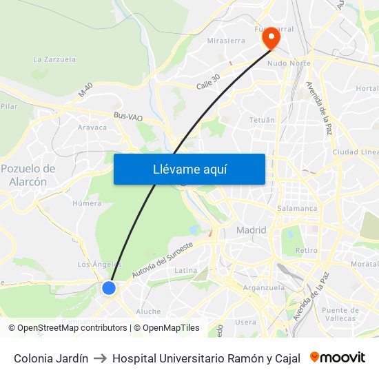 Colonia Jardín to Hospital Universitario Ramón y Cajal map