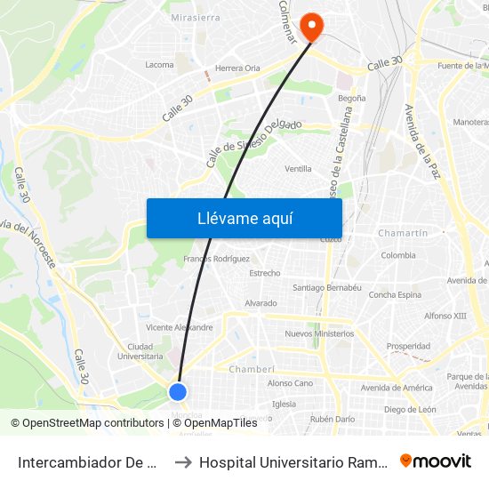 Intercambiador De Moncloa to Hospital Universitario Ramón y Cajal map