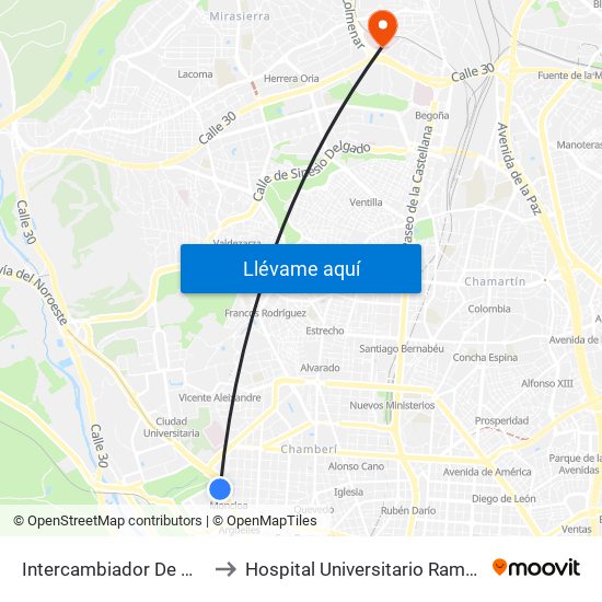 Intercambiador De Moncloa to Hospital Universitario Ramón y Cajal map