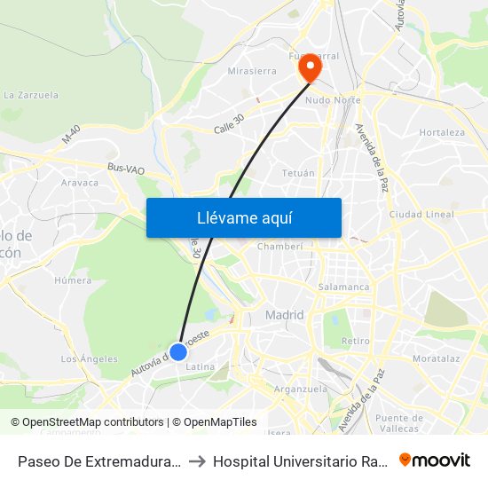 Paseo De Extremadura - El Greco to Hospital Universitario Ramón y Cajal map