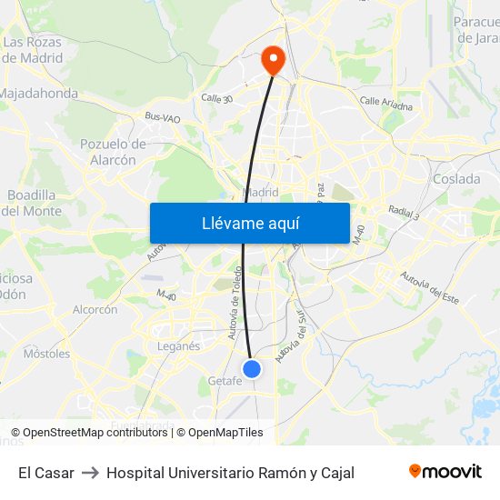 El Casar to Hospital Universitario Ramón y Cajal map