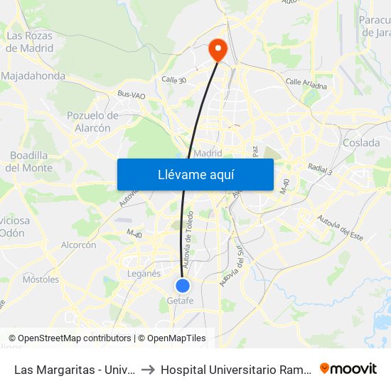 Las Margaritas - Universidad to Hospital Universitario Ramón y Cajal map