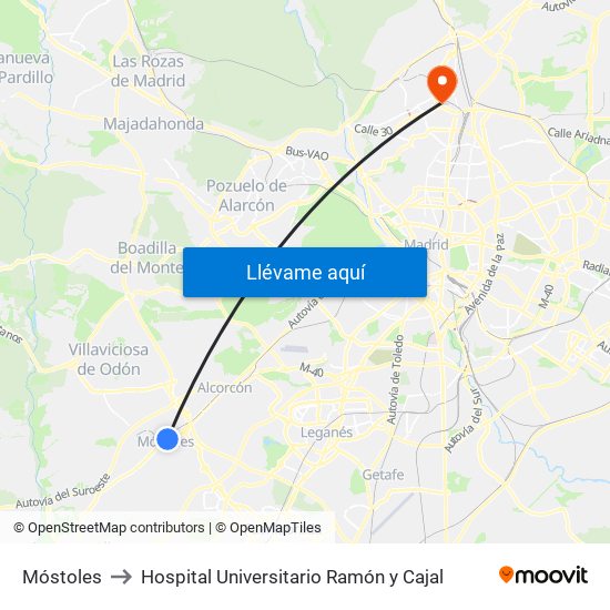 Móstoles to Hospital Universitario Ramón y Cajal map