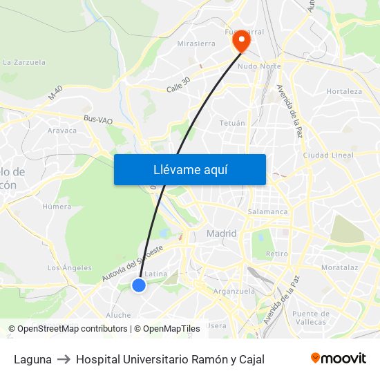 Laguna to Hospital Universitario Ramón y Cajal map