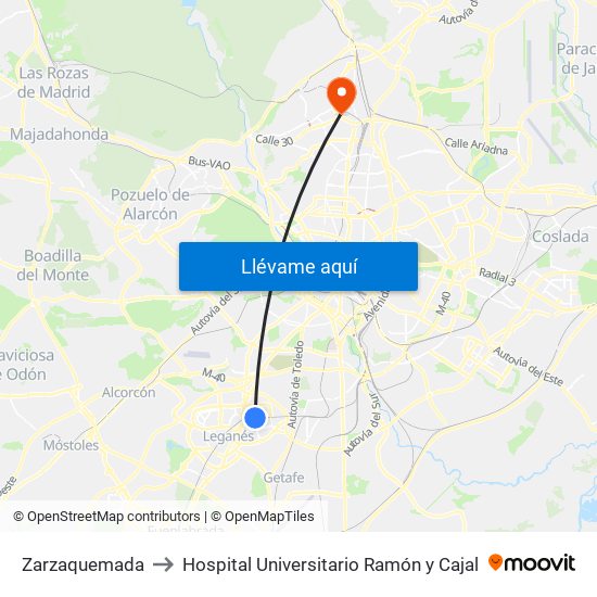 Zarzaquemada to Hospital Universitario Ramón y Cajal map