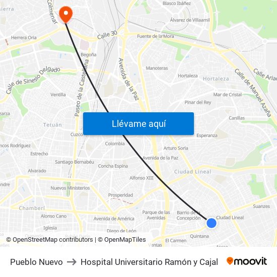 Pueblo Nuevo to Hospital Universitario Ramón y Cajal map