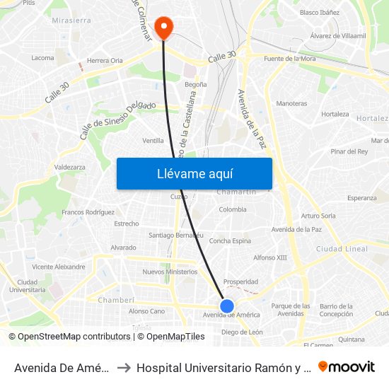 Avenida De América to Hospital Universitario Ramón y Cajal map