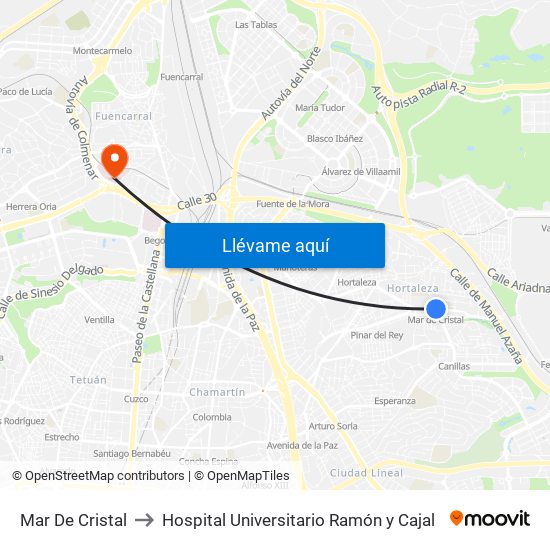 Mar De Cristal to Hospital Universitario Ramón y Cajal map