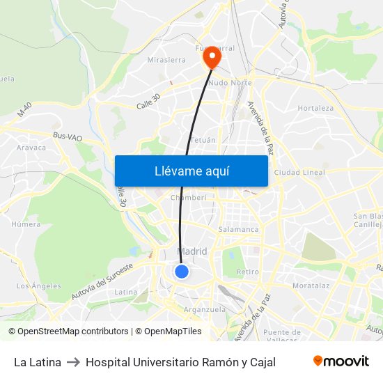 La Latina to Hospital Universitario Ramón y Cajal map